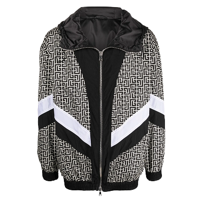 Monogram-print hooded bomber jacket