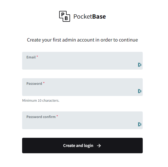 PocketBase Admin Screen